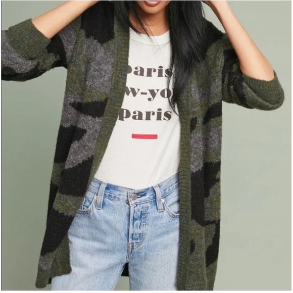 ANTHROPOLOGIE Moth Camouflage Open Front Knit Cardigan - Picture 2 of 12